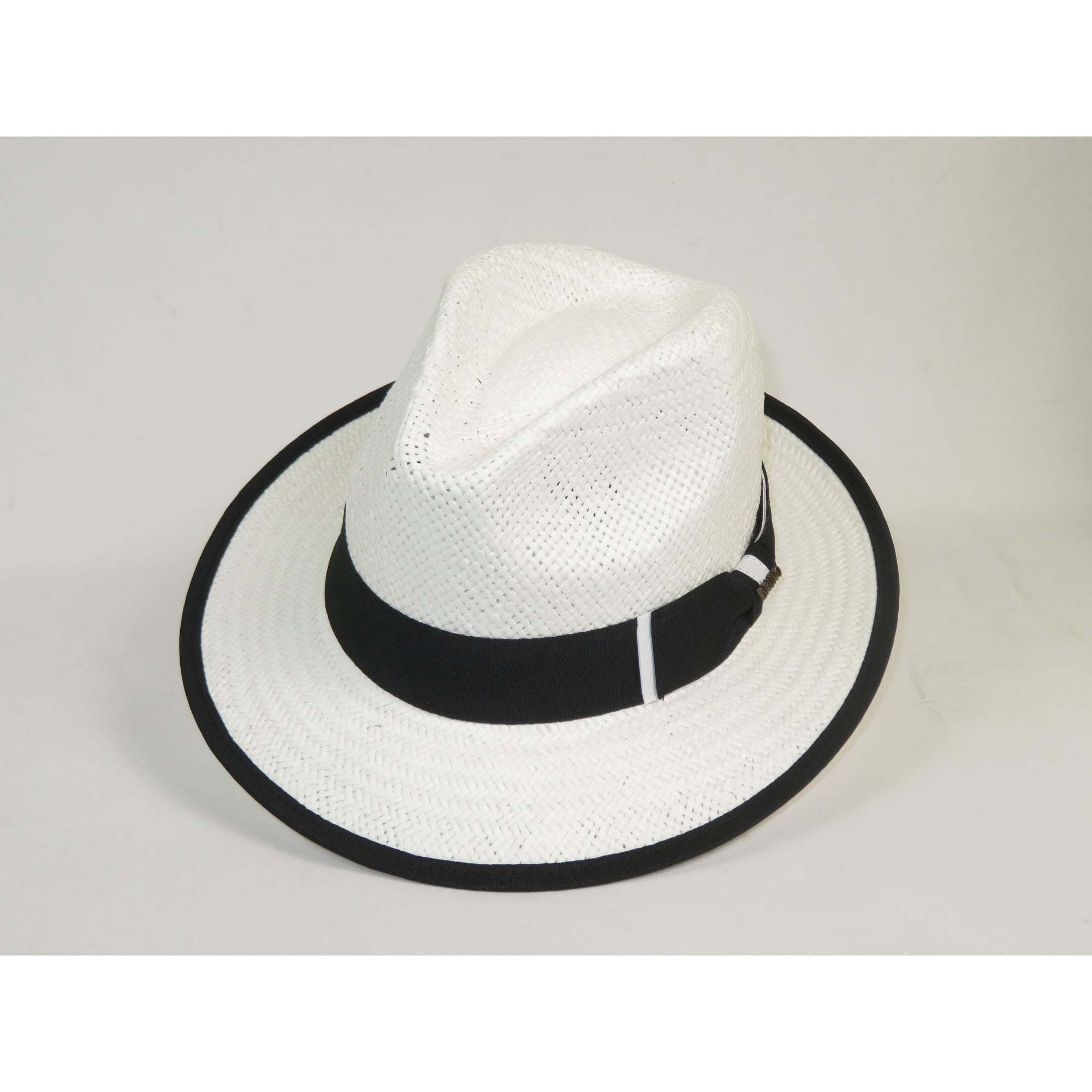 Men's Bruno Capelo Natural Straw Fedora Hat HAVANA HA661 White/Black
