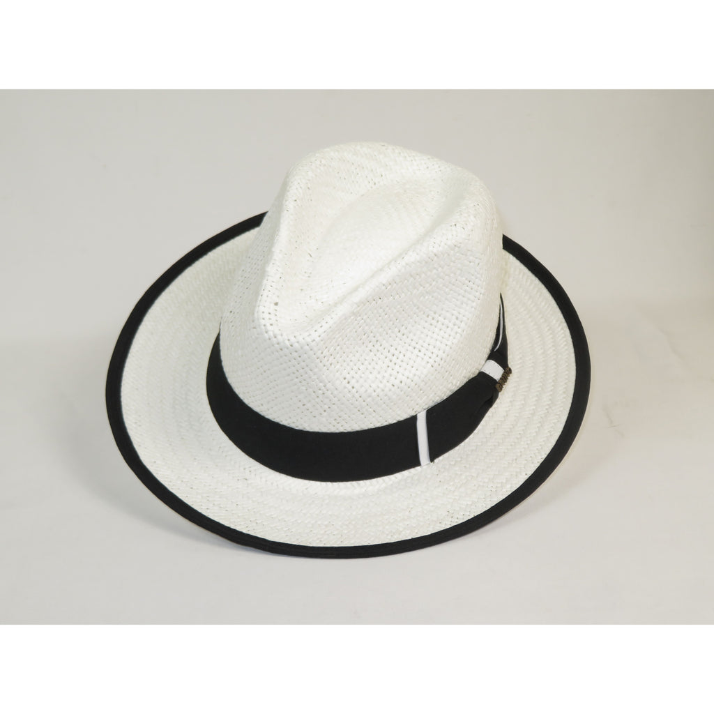 Men's Bruno Capelo Natural Straw Fedora Hat HAVANA HA661 White/Black