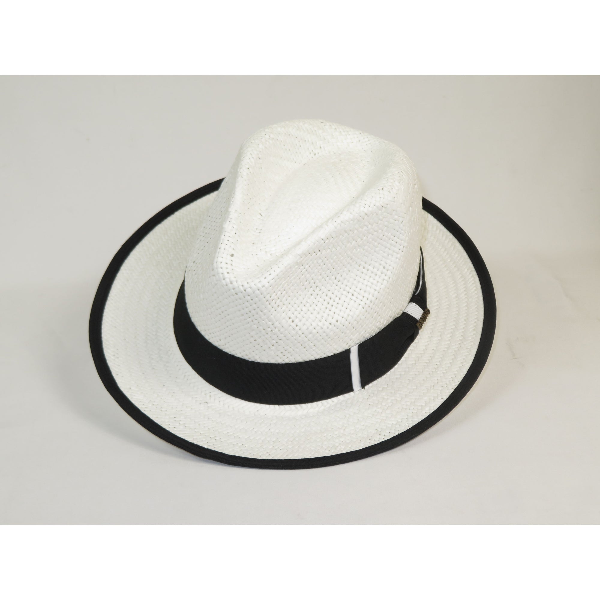 Men's Bruno Capelo Natural Straw Fedora Hat HAVANA HA661 White/Black