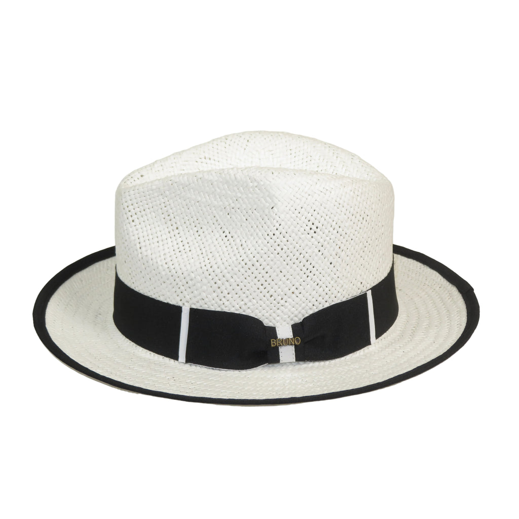Men's Bruno Capelo Natural Straw Fedora Hat HAVANA HA661 White/Black