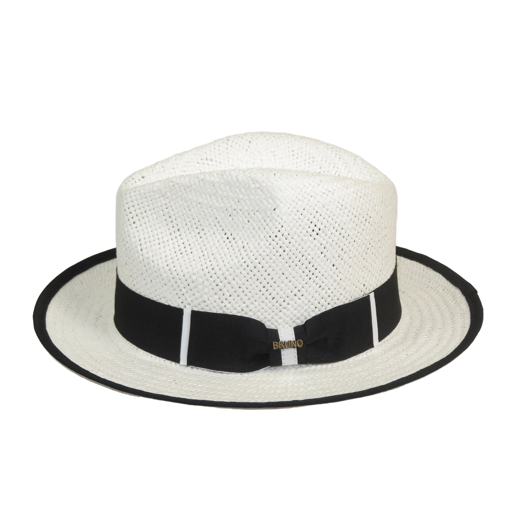 Men's Bruno Capelo Natural Straw Fedora Hat HAVANA HA661 White/Black