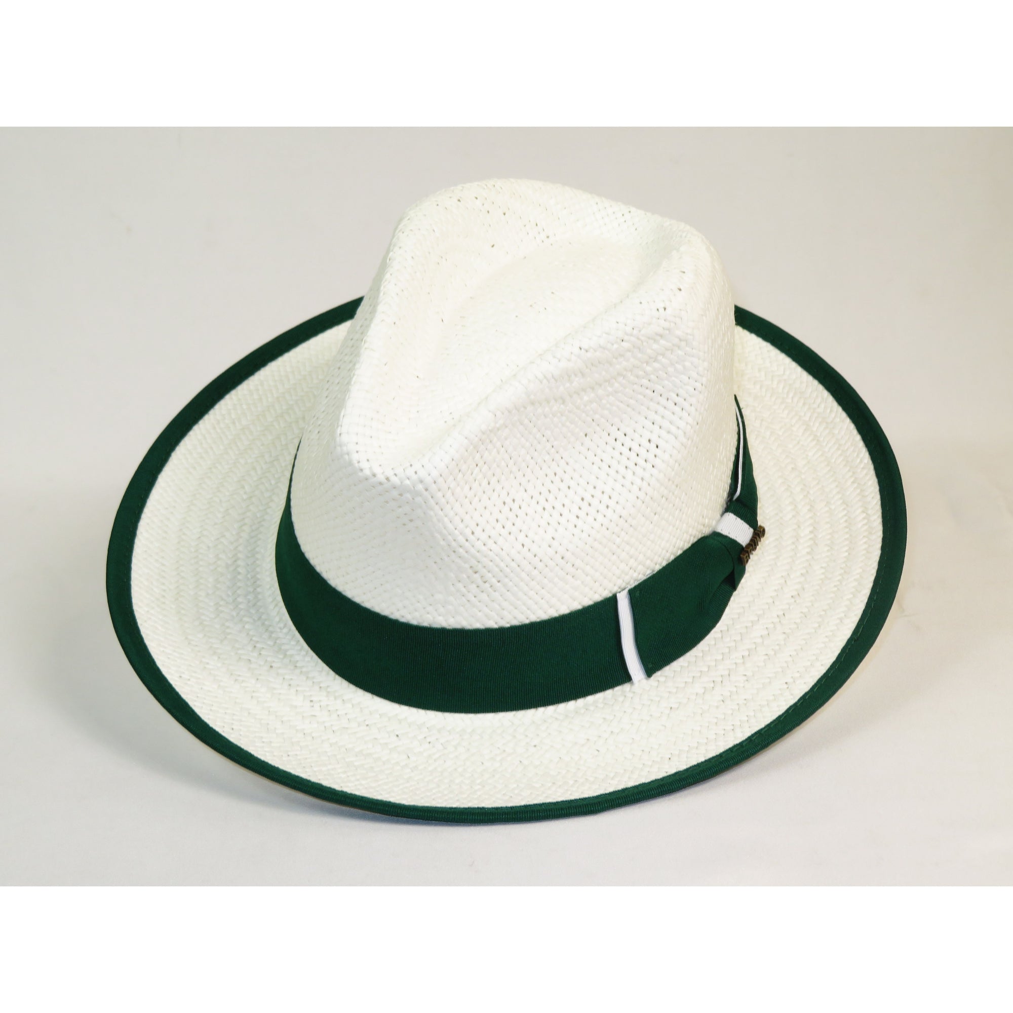 Men's Bruno Capelo Natural Straw Fedora Hat HAVANA HA662 White/Emerald