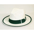 Men's Bruno Capelo Natural Straw Fedora Hat HAVANA HA662 White/Emerald