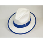 Men's Bruno Capelo Natural Straw Fedora Hat HAVANA HA664 White/Royal Blue