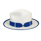 Men's Bruno Capelo Natural Straw Fedora Hat HAVANA HA664 White/Royal Blue