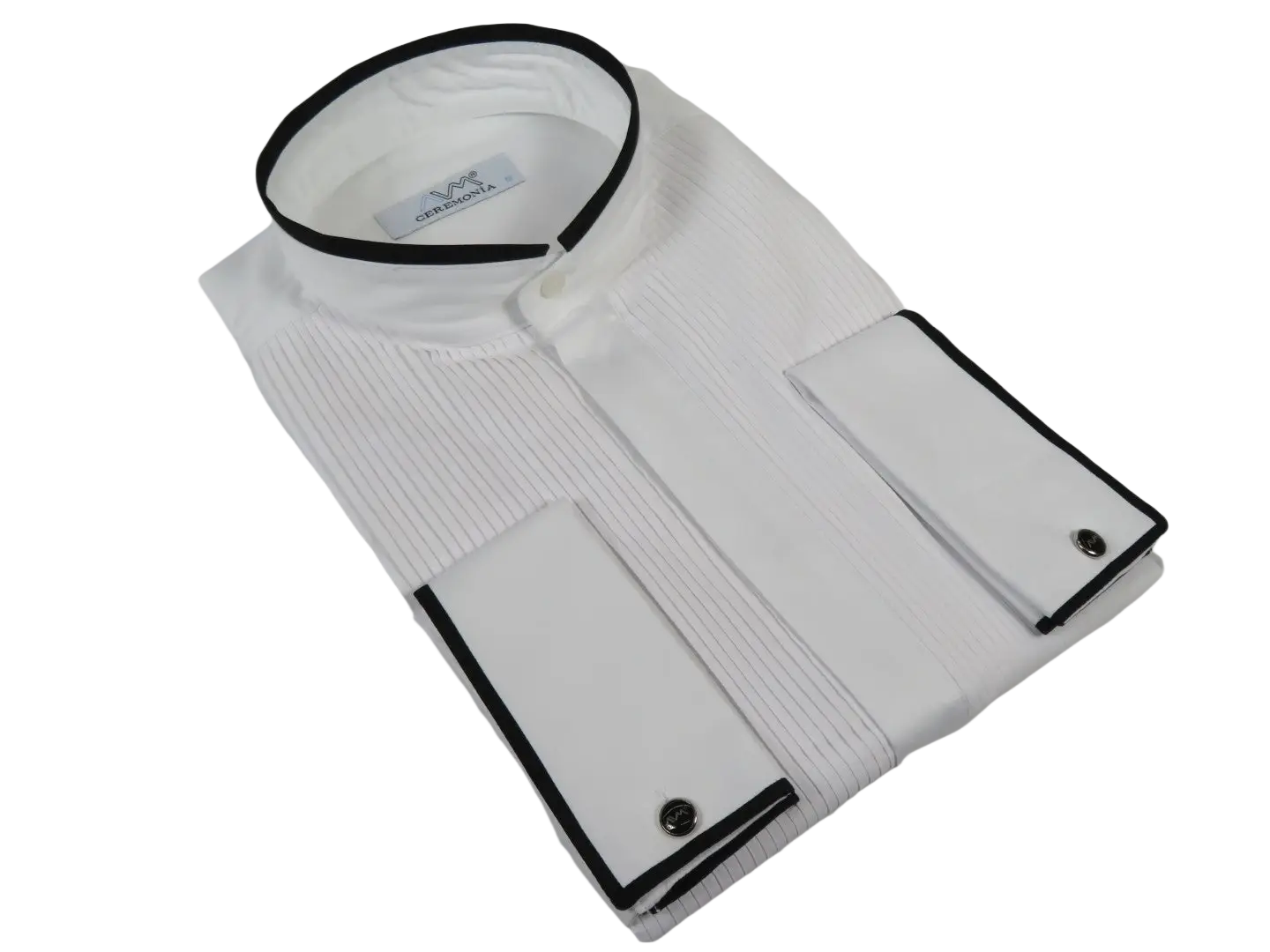 Men CEREMONIA Formal Cotton Shirt Collarless Slim Fit Turkey #HB 33 White/Black