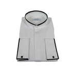 Men CEREMONIA Formal Cotton Shirt Collarless Slim Fit Turkey #HB 33 White/Black