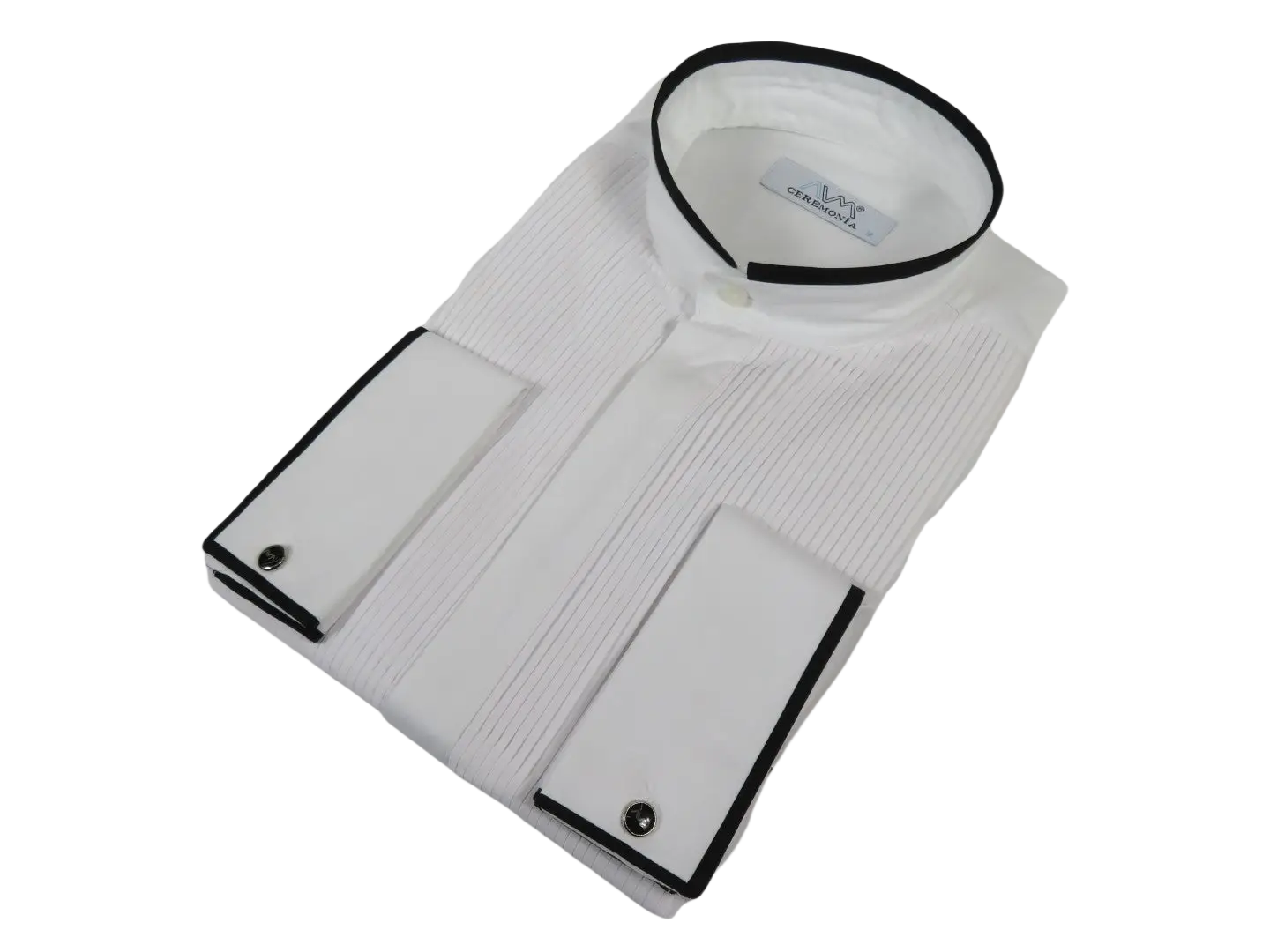 Men CEREMONIA Formal Cotton Shirt Collarless Slim Fit Turkey #HB 33 White/Black