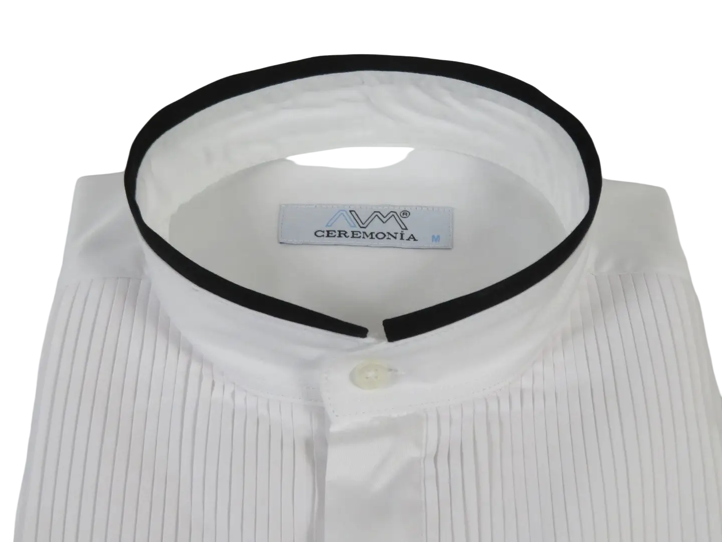 Men CEREMONIA Formal Cotton Shirt Collarless Slim Fit Turkey #HB 33 White/Black