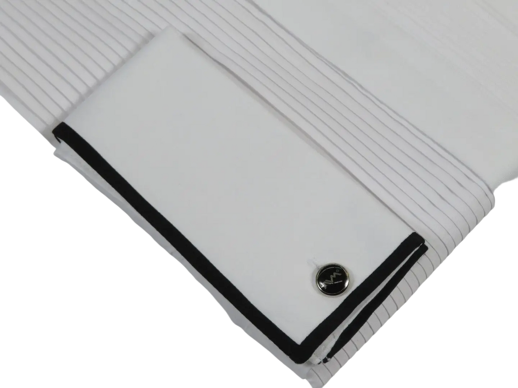 Men CEREMONIA Formal Cotton Shirt Collarless Slim Fit Turkey #HB 33 White/Black