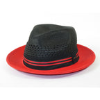 Men's Bruno Capelo Hollywood 2-Tone Straw Style Fedora Hat HW795 Black/Red