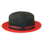 Men's Bruno Capelo Hollywood 2-Tone Straw Style Fedora Hat HW795 Black/Red