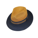 Men's Bruno Capelo Hollywood 2-Tone Straw Style Fedora Hat HW798 Cognac/Navy