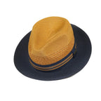 Men's Bruno Capelo Hollywood 2-Tone Straw Style Fedora Hat HW798 Cognac/Navy