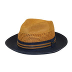 Men's Bruno Capelo Hollywood 2-Tone Straw Style Fedora Hat HW798 Cognac/Navy