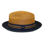 Men's Bruno Capelo Hollywood 2-Tone Straw Style Fedora Hat HW798 Cognac/Navy