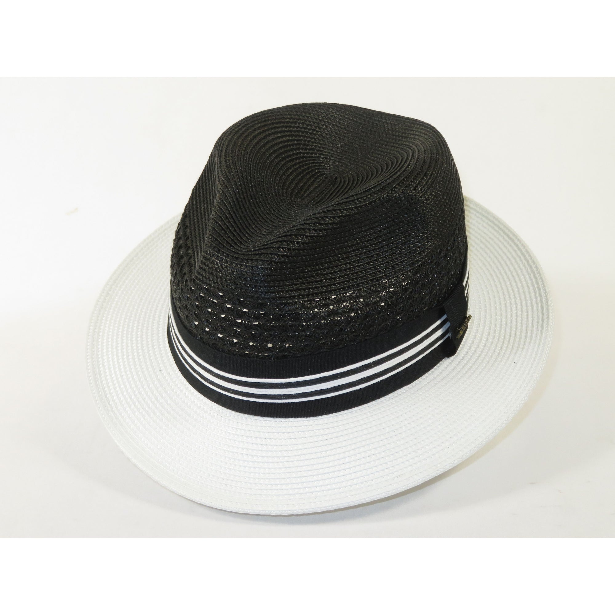 Men's Bruno Capelo Hollywood 2-Tone Straw Style Fedora Hat HW800 Black/White