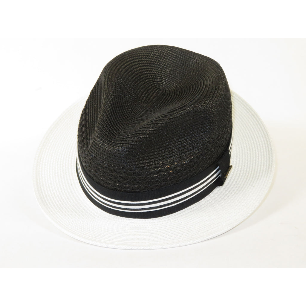 Men's Bruno Capelo Hollywood 2-Tone Straw Style Fedora Hat HW800 Black/White