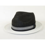 Men's Bruno Capelo Hollywood 2-Tone Straw Style Fedora Hat HW800 Black/White