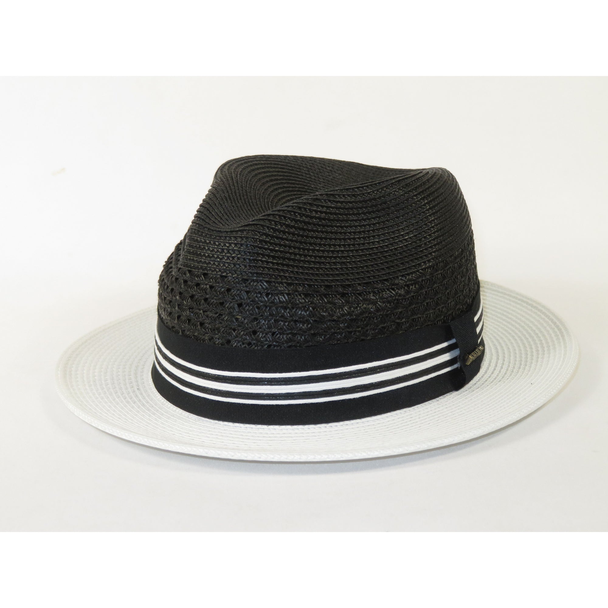 Men's Bruno Capelo Hollywood 2-Tone Straw Style Fedora Hat HW800 Black/White