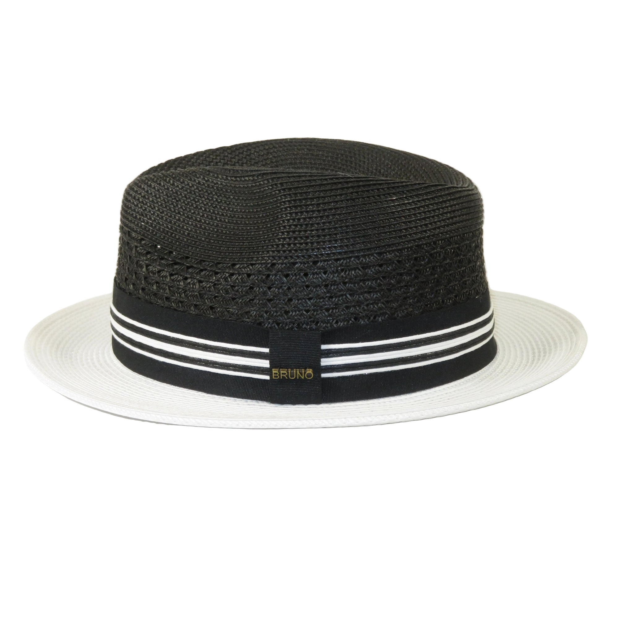 Men's Bruno Capelo Hollywood 2-Tone Straw Style Fedora Hat HW800 Black/White