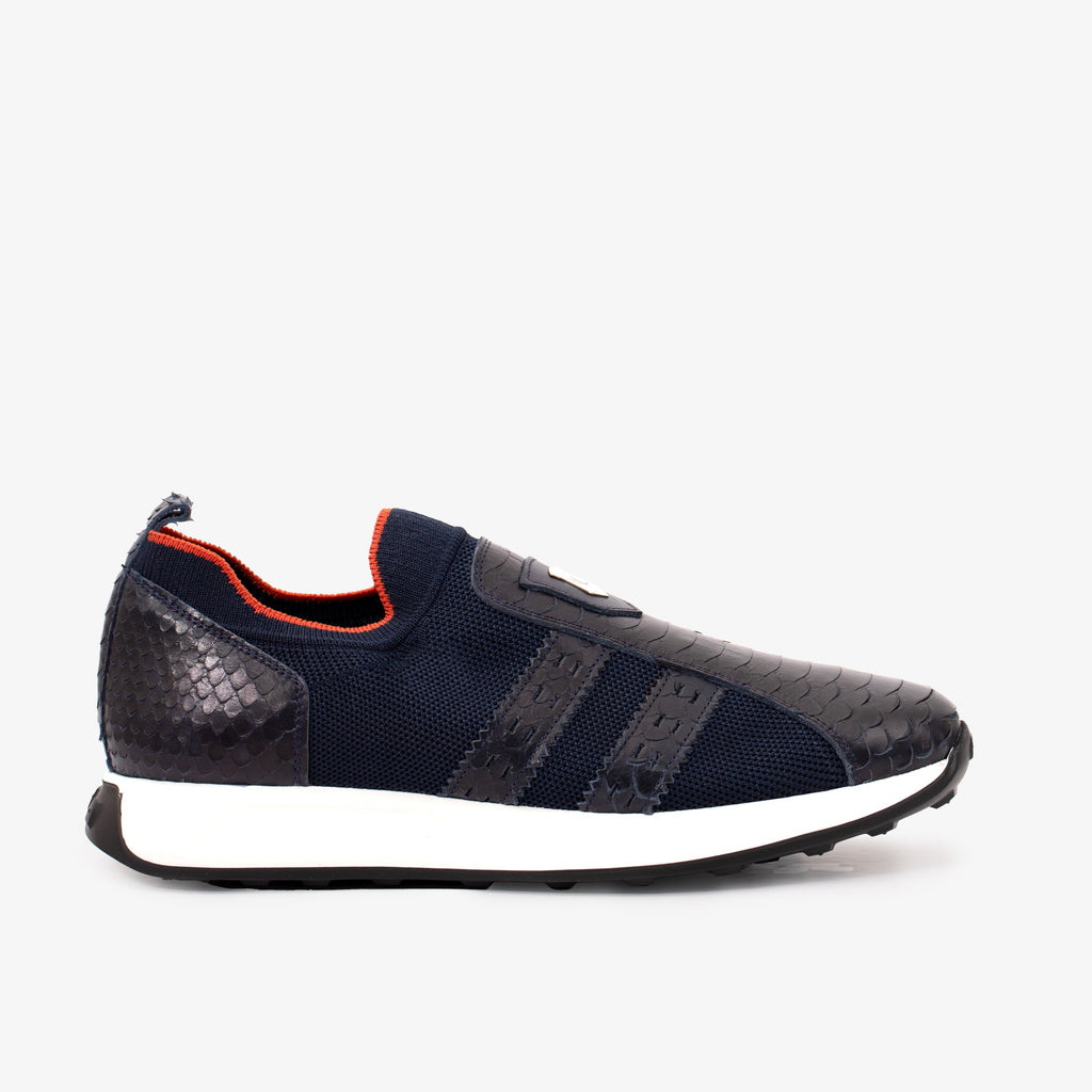 Vinci The Aslan Navy Knitted & Leather Men Leather Dress Sneaker