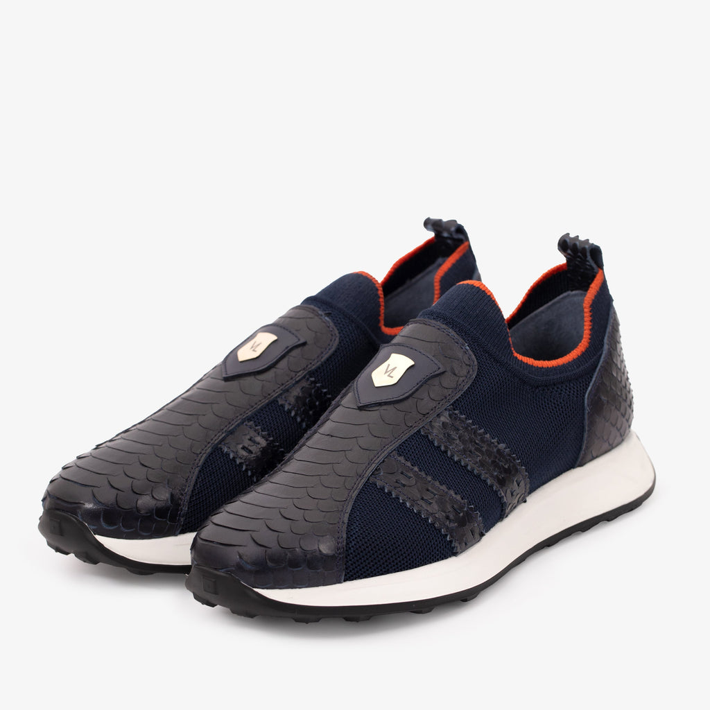 Vinci The Aslan Navy Knitted & Leather Men Leather Dress Sneaker