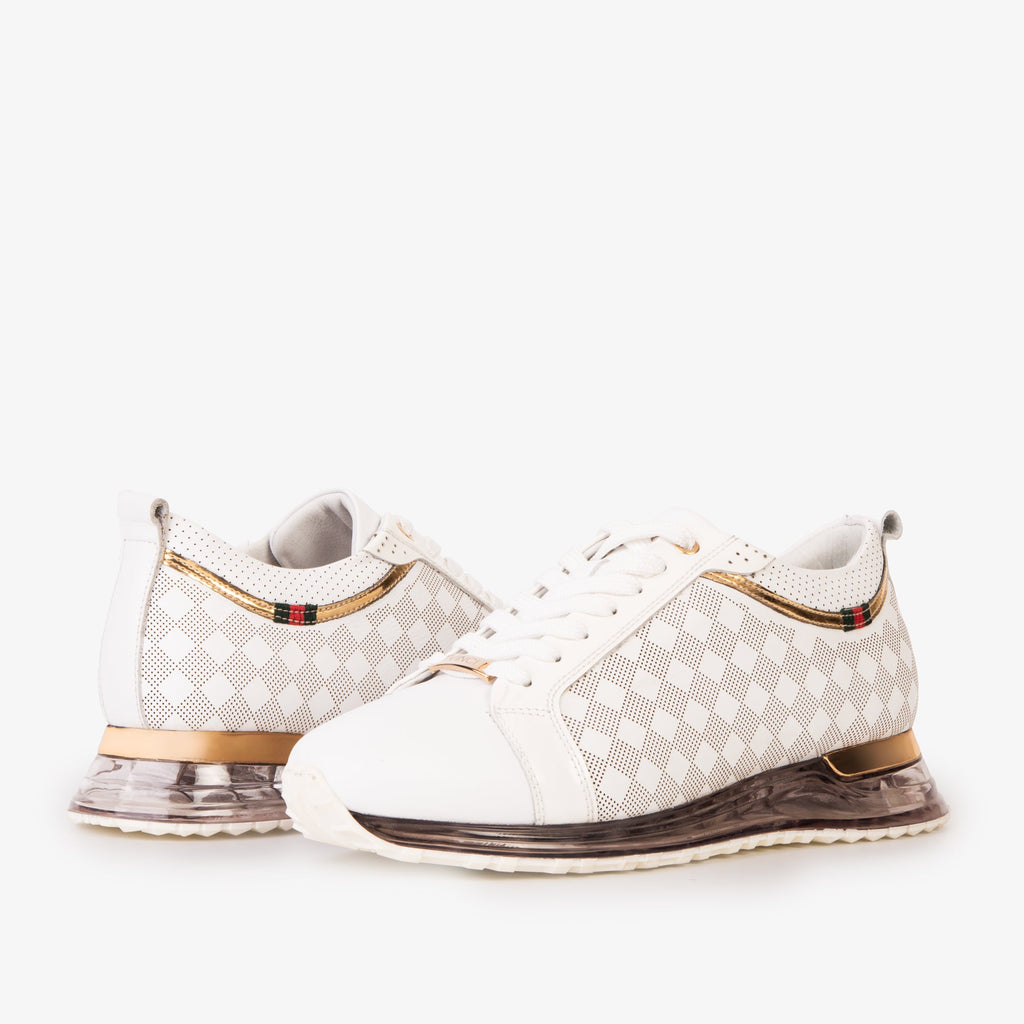 Vinci The Cenova White & Gold Leather Men Sneaker