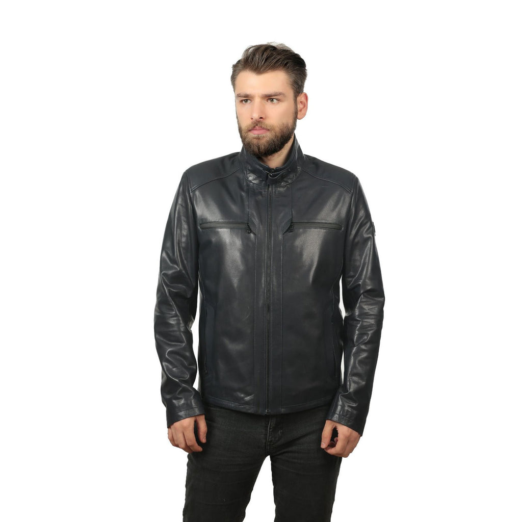 Vinci The Leroy Navy Blue Leather Men Jacket