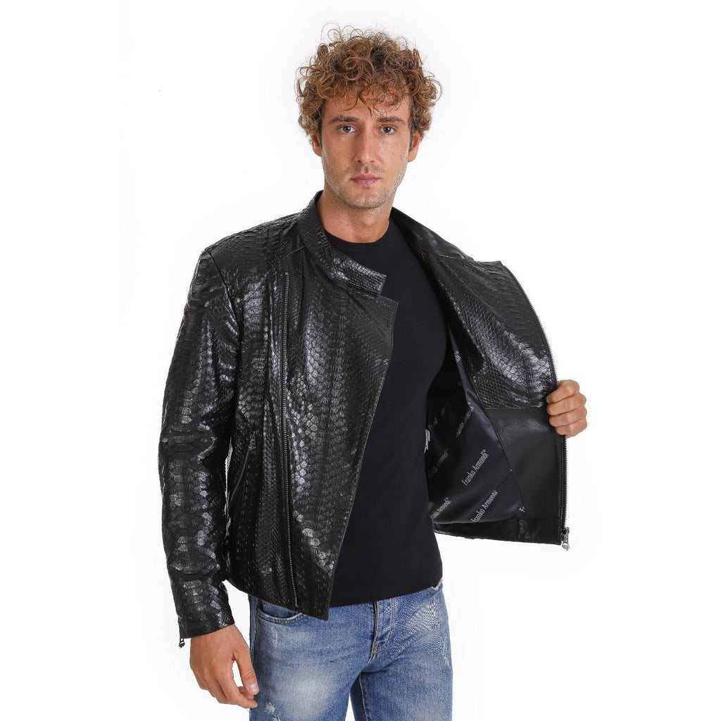 The Aristes Pythn Black Leather Men Jacket
