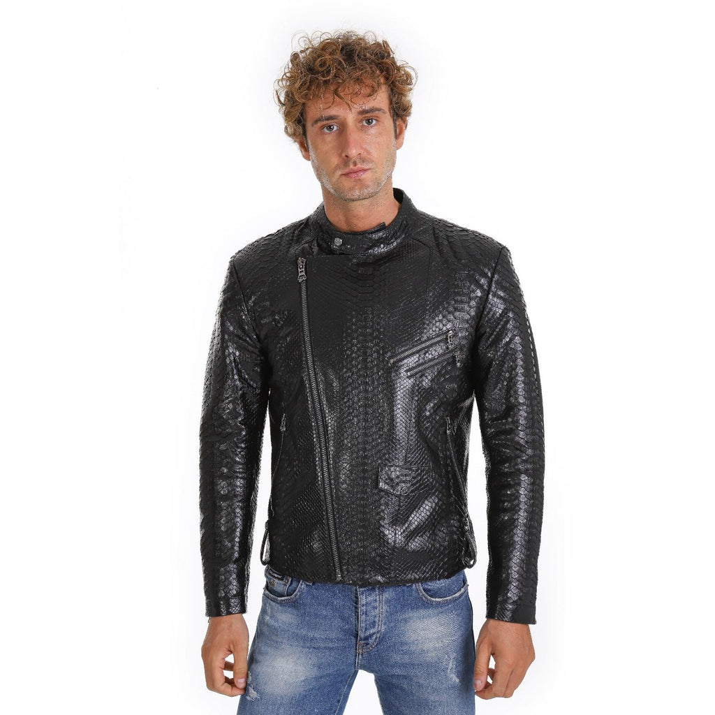 The Aristes Pythn Black Leather Men Jacket