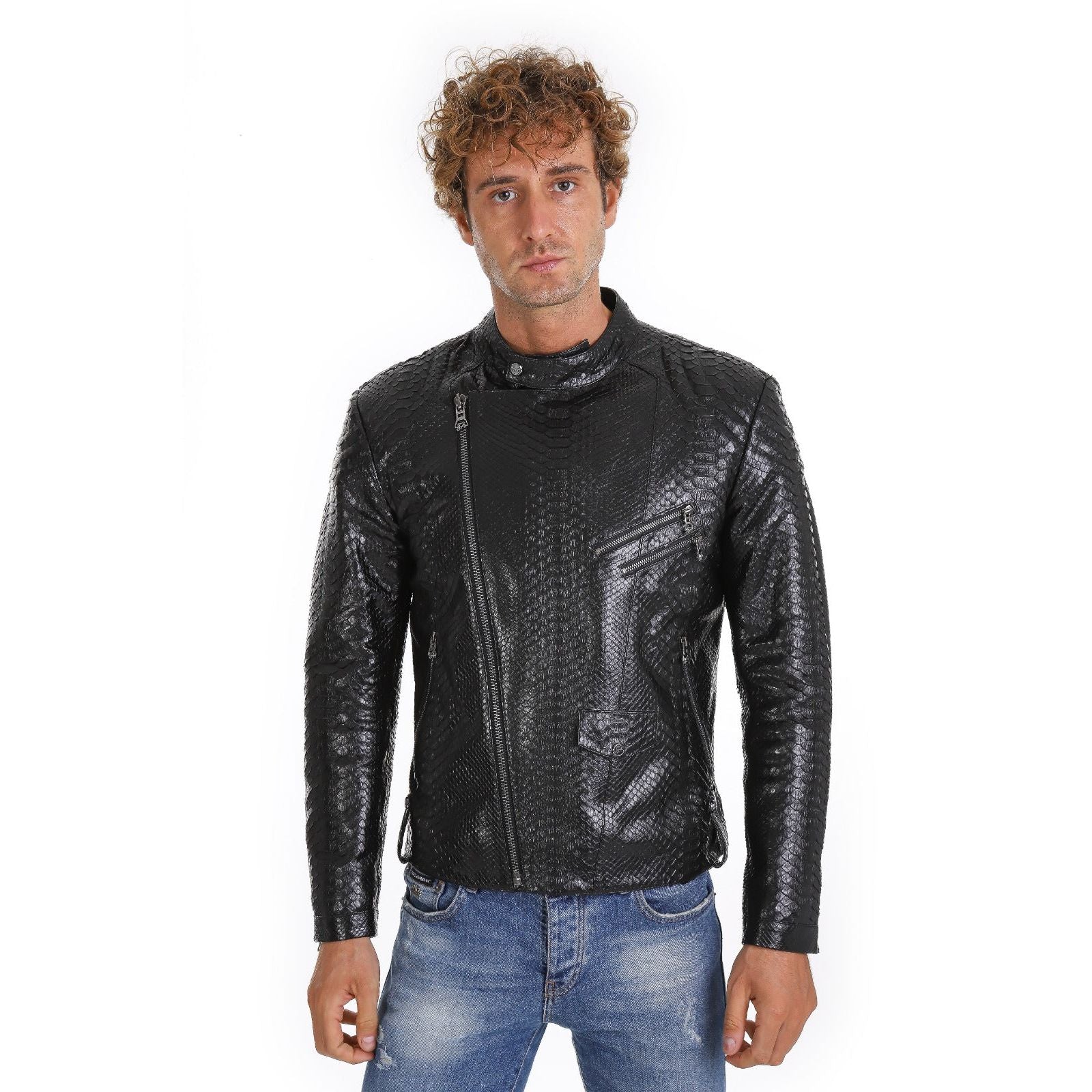 The Aristes Pythn Black Leather Men Jacket