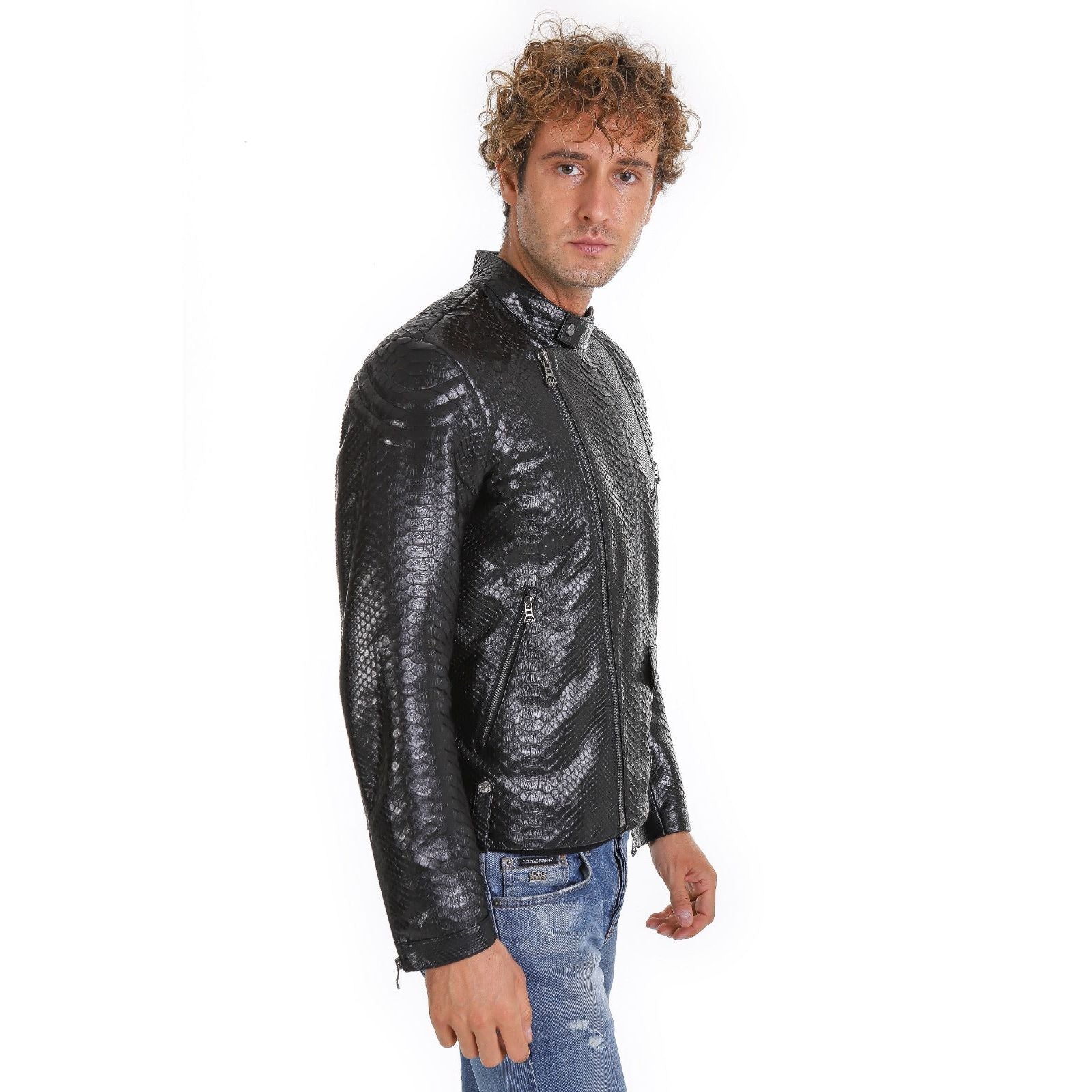 The Aristes Pythn Black Leather Men Jacket
