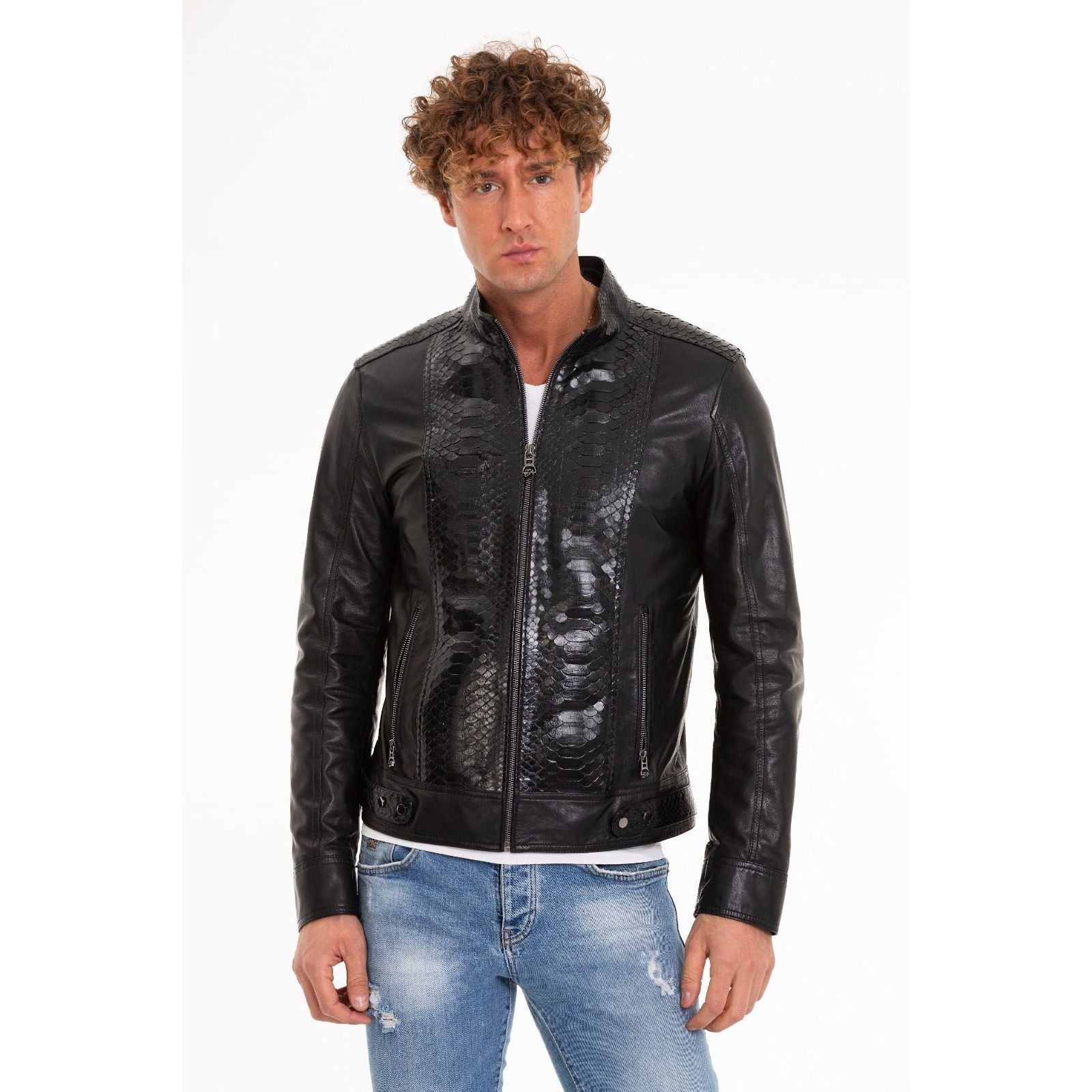 The Solvito Pythn Black Leather Men Jacket