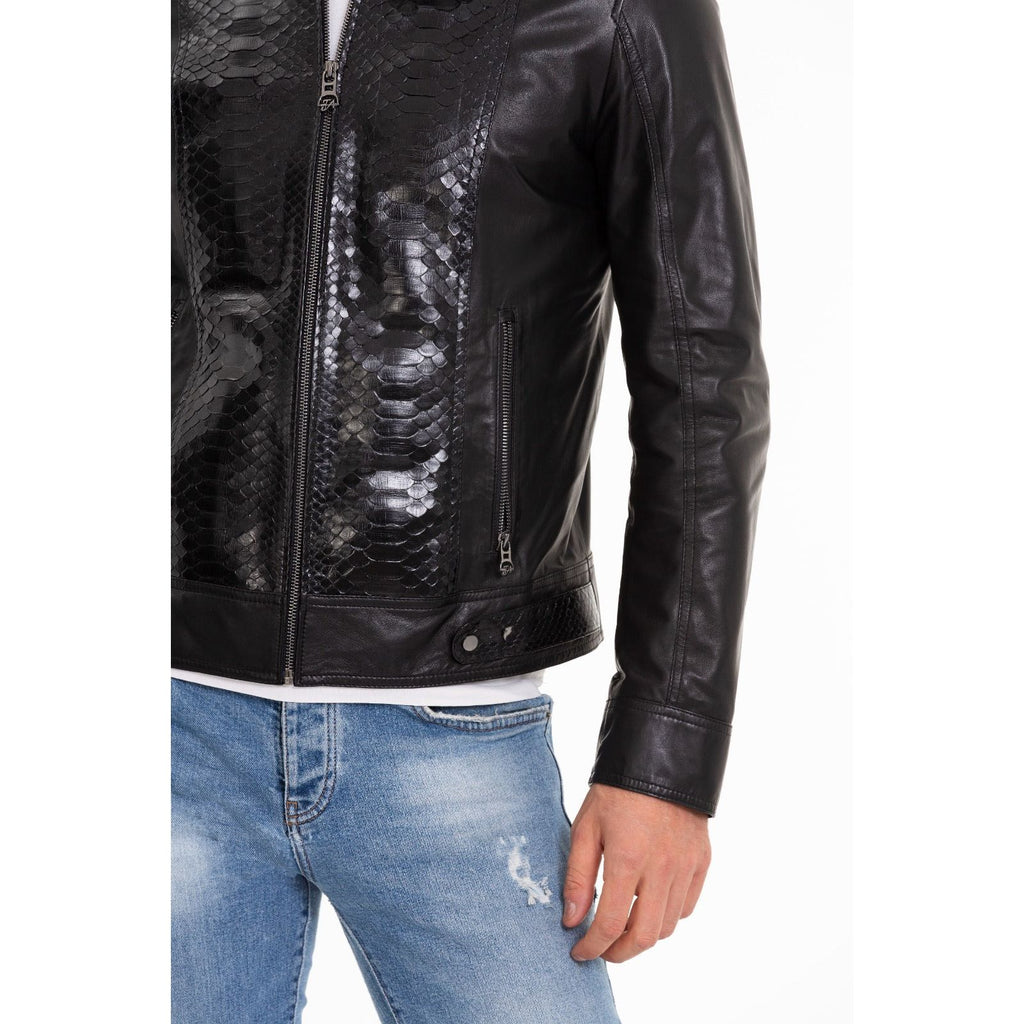 The Solvito Pythn Black Leather Men Jacket