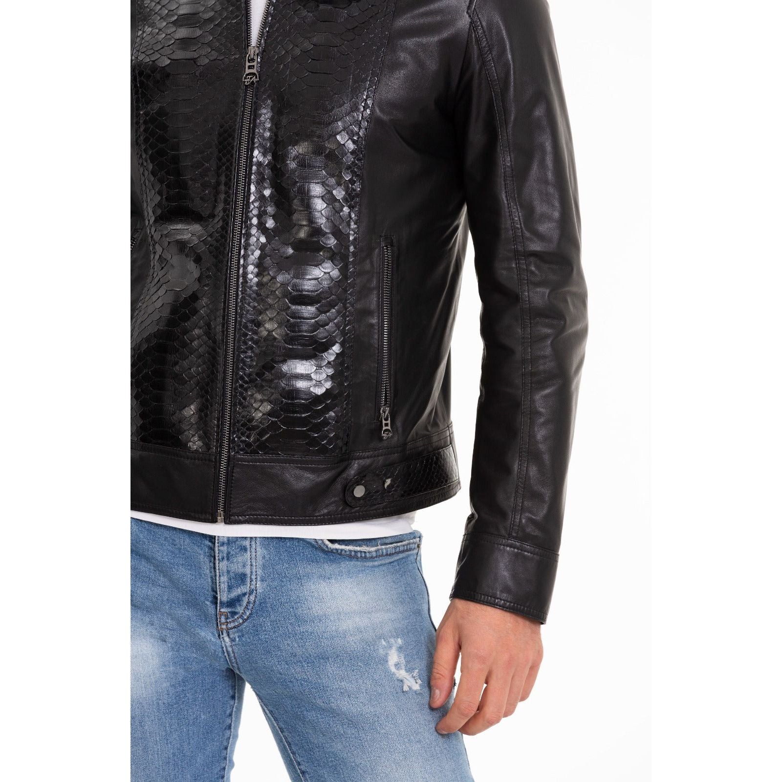 The Solvito Pythn Black Leather Men Jacket