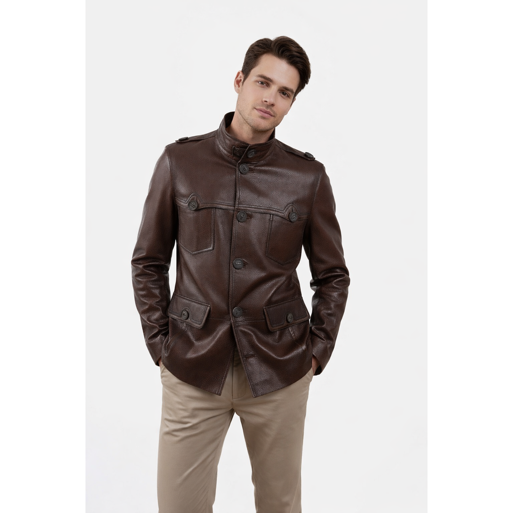 The Montclair Brown Men Leather Jacket