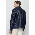 The Boss Pythn Navy Blue Leather Men Jacket Exclusive Limited Edition