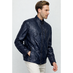 The Boss Pythn Navy Blue Leather Men Jacket Exclusive Limited Edition