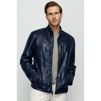 The Boss Pythn Navy Blue Leather Men Jacket Exclusive Limited Edition