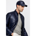 The Boss Pythn Navy Blue Leather Men Jacket Exclusive Limited Edition