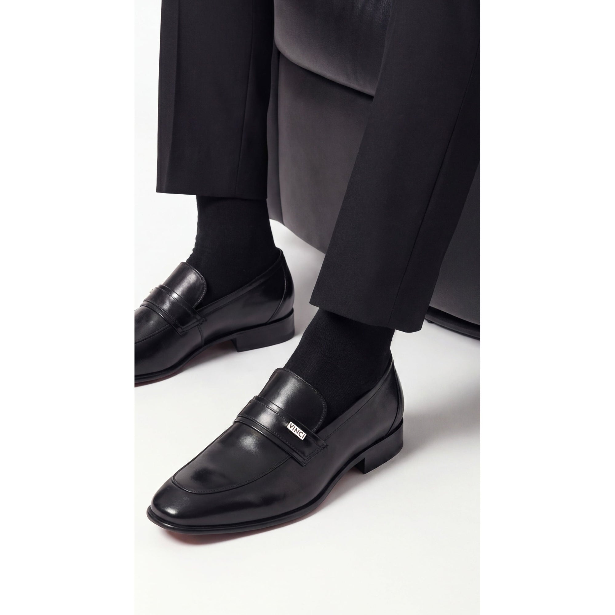 Vinci The Ashford Black Baby Buffalo Leather Loafer Men Shoe