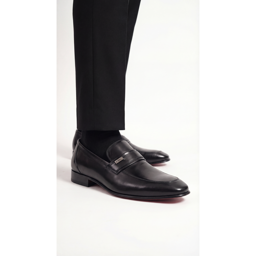 Vinci The Ashford Black Baby Buffalo Leather Loafer Men Shoe