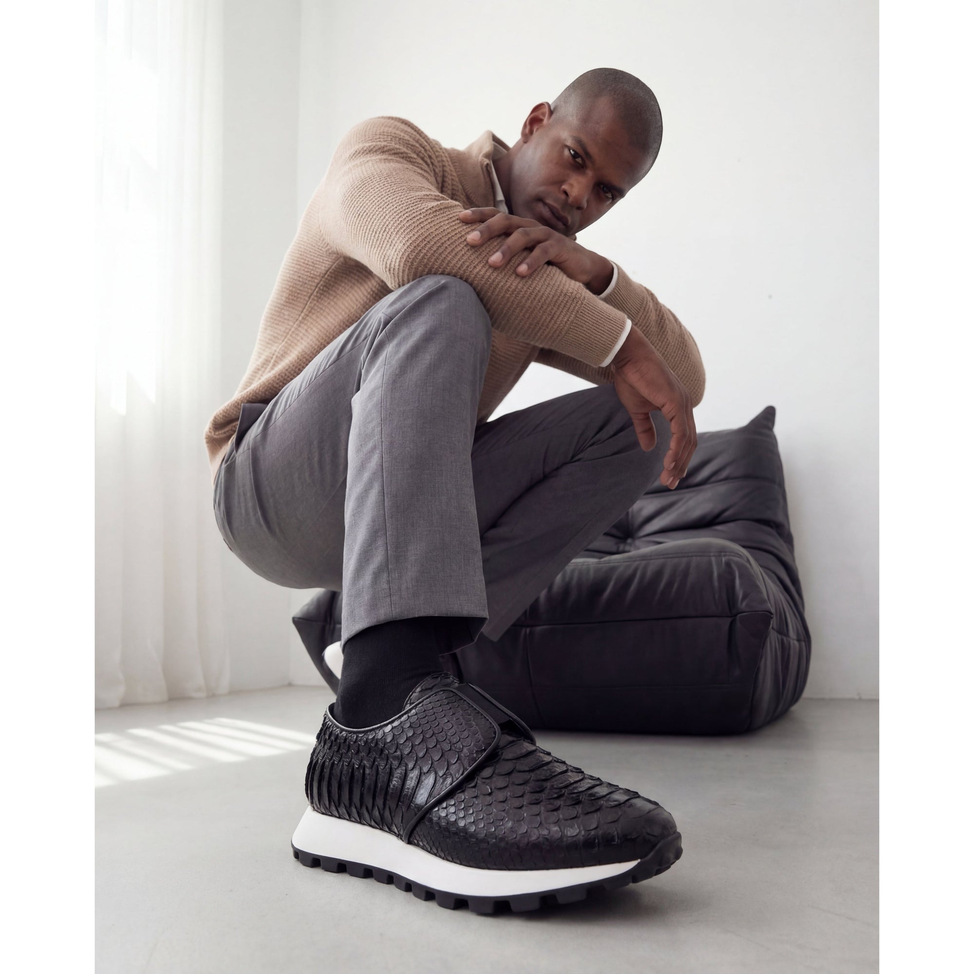 The Obsidian Black Snake Leather Men Sneaker