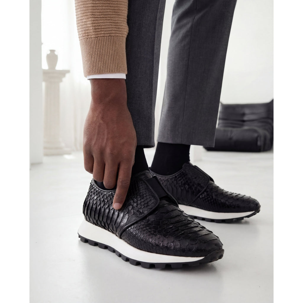 The Obsidian Black Snake Leather Men Sneaker