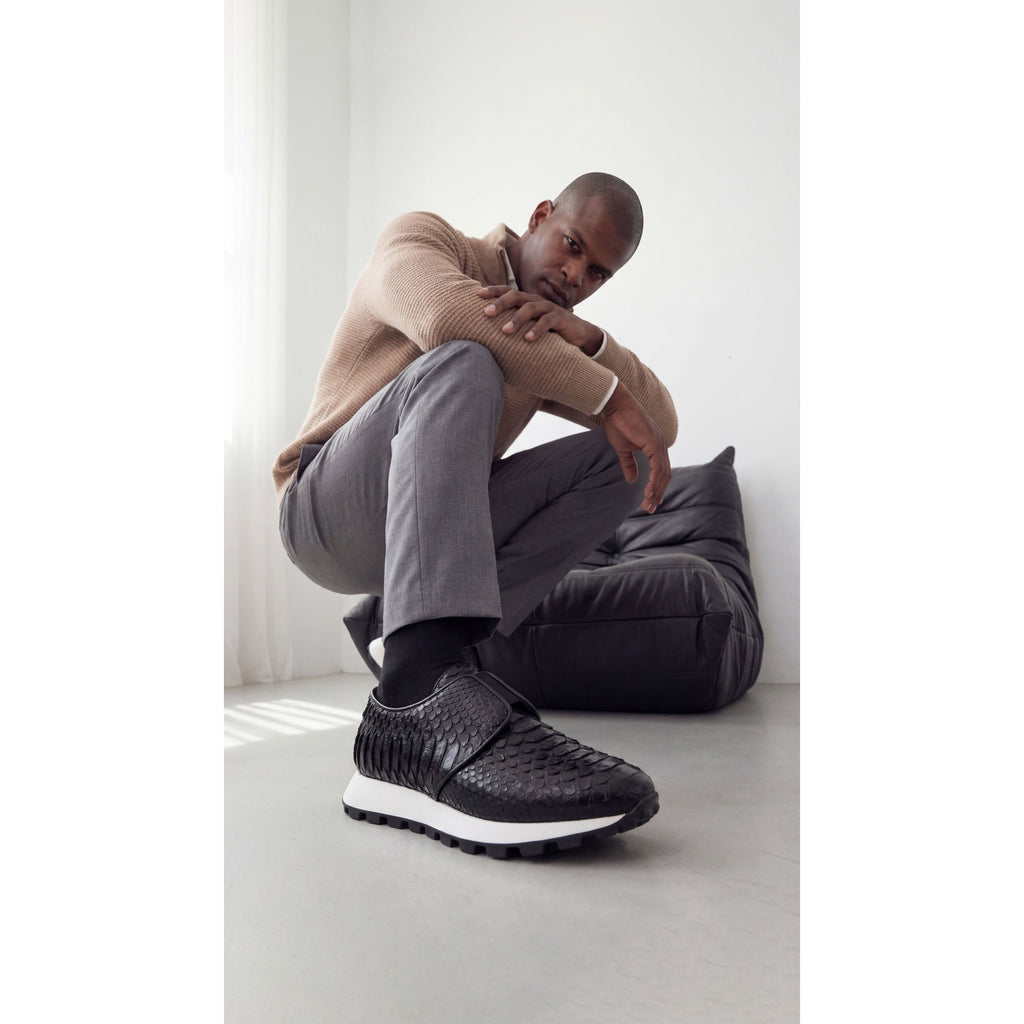 The Obsidian Black Snake Leather Men Sneaker
