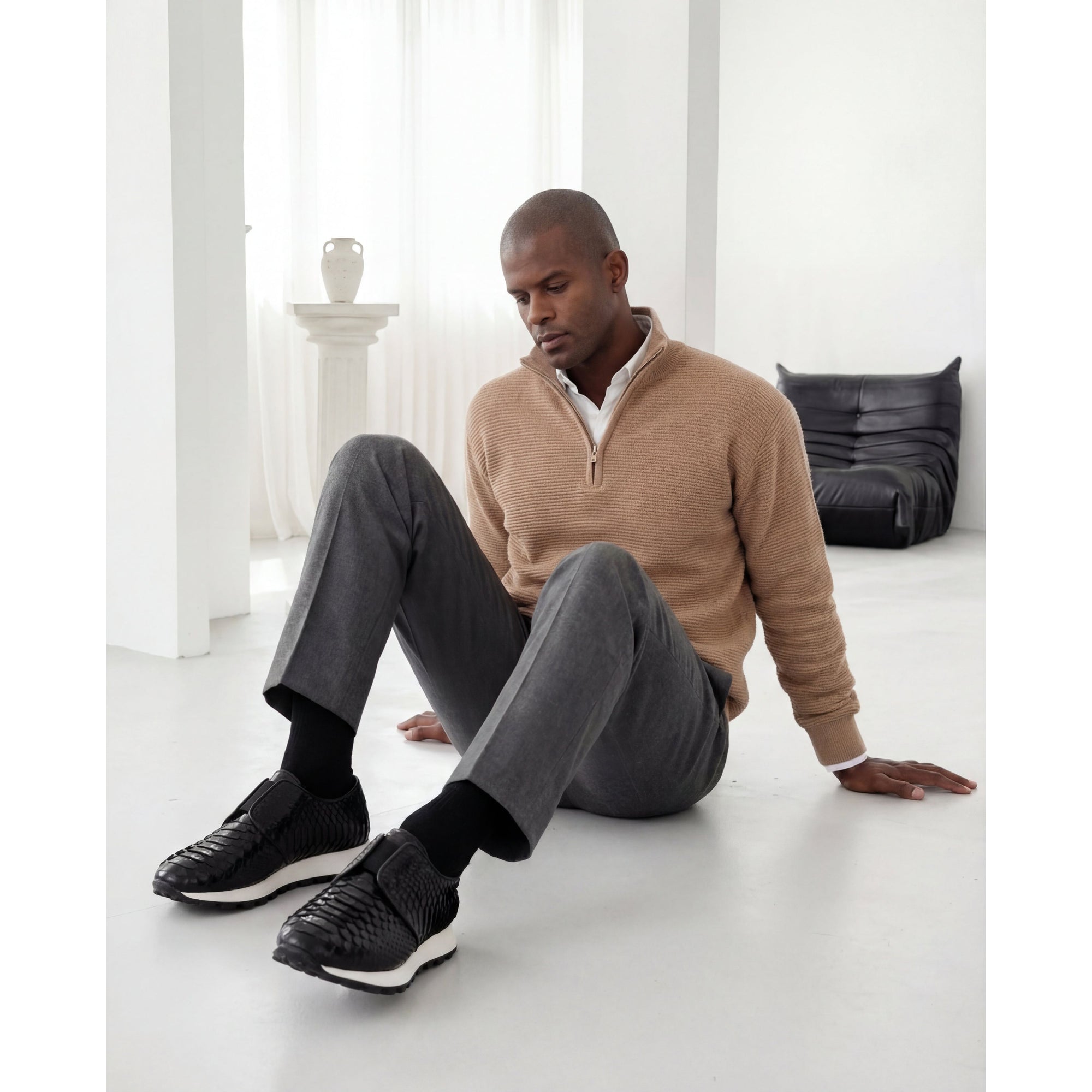The Obsidian Black Snake Leather Men Sneaker