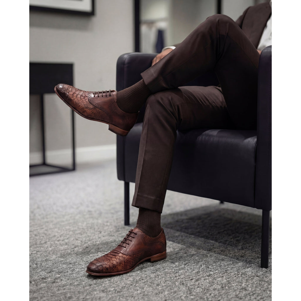 The Varenne Tan Snake Leather Oxford Men Shoe