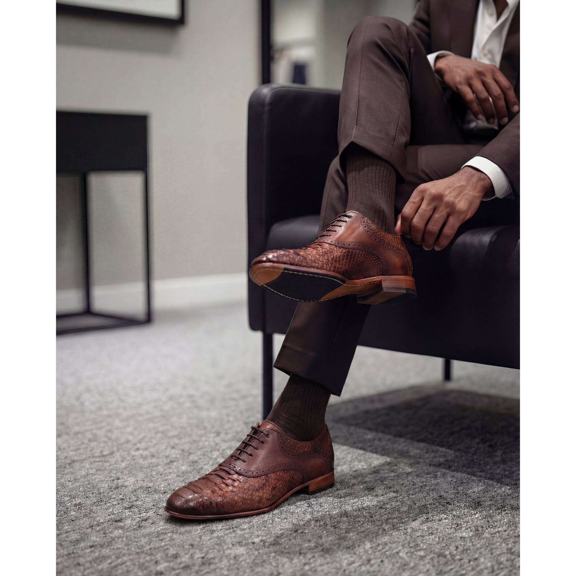 The Varenne Tan Snake Leather Oxford Men Shoe