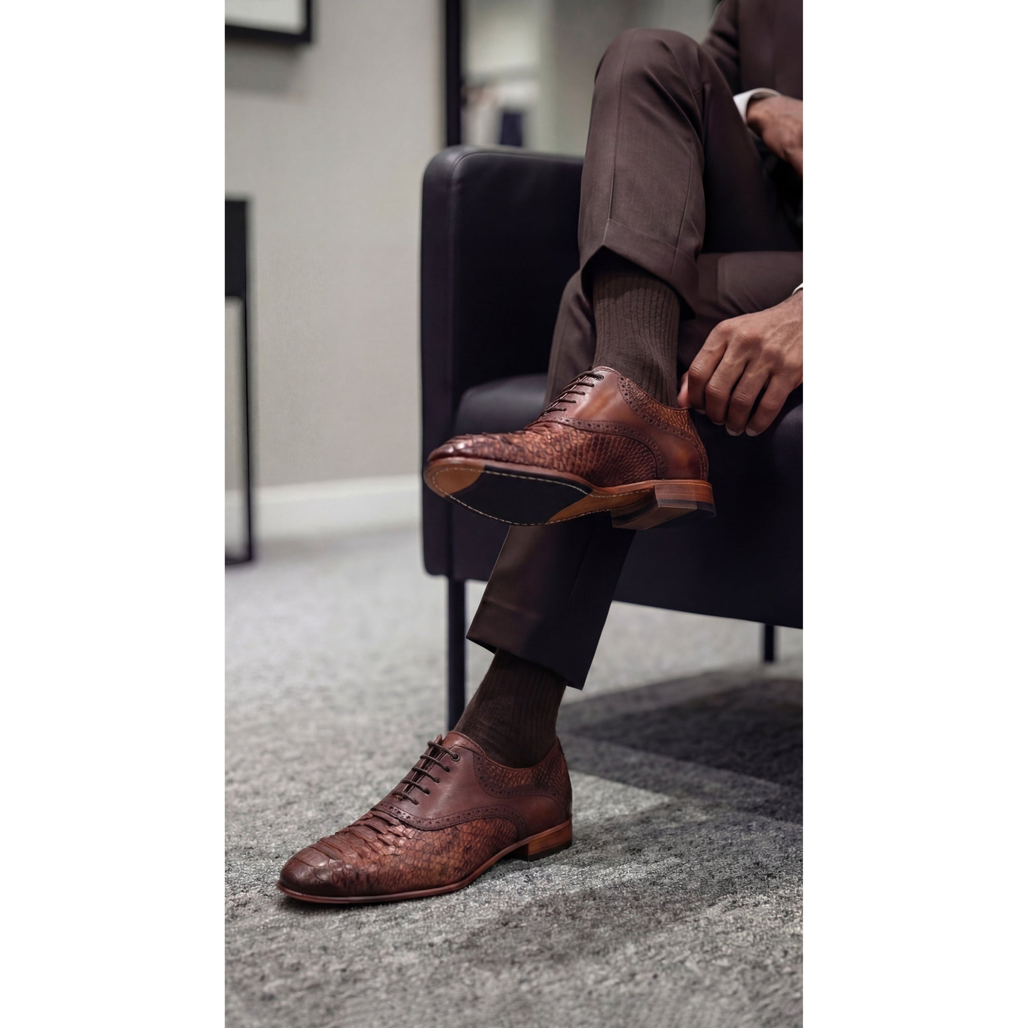 The Varenne Tan Snake Leather Oxford Men Shoe
